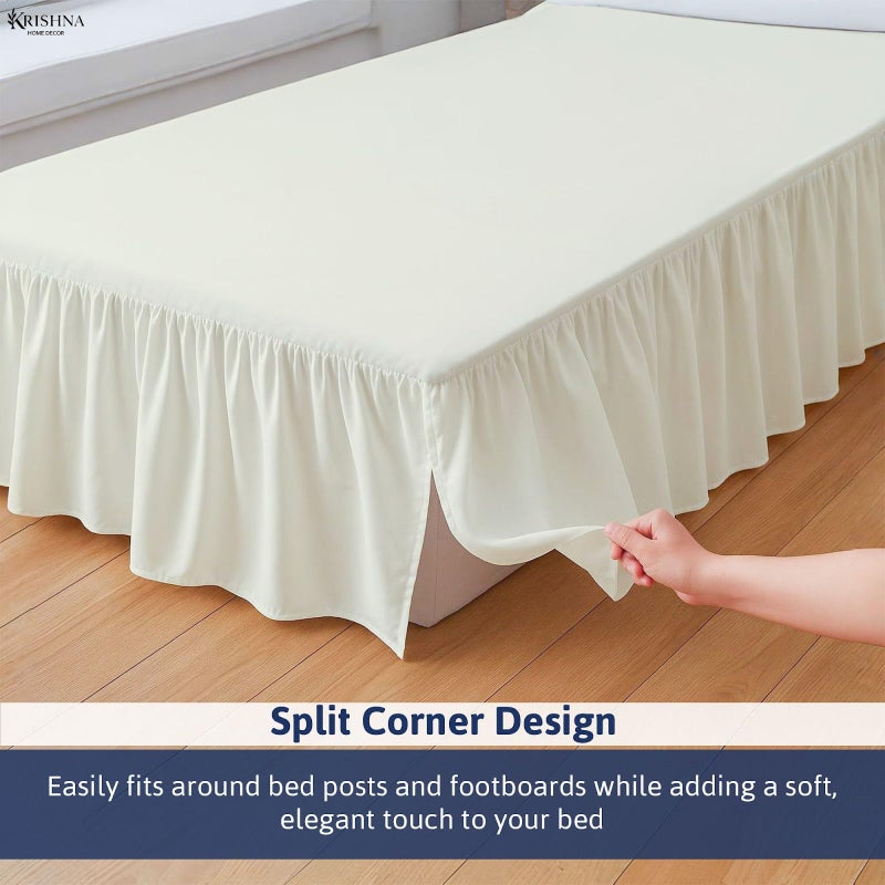 KRISHNA Ruffled Bed Skirt with Split Corners Queen, 100% Microfiber Hotel Quality, 12 Inch Drop Dust Ruffle Gathered Bedskirt with Platform, 60" x 80", Ivory - Image 3